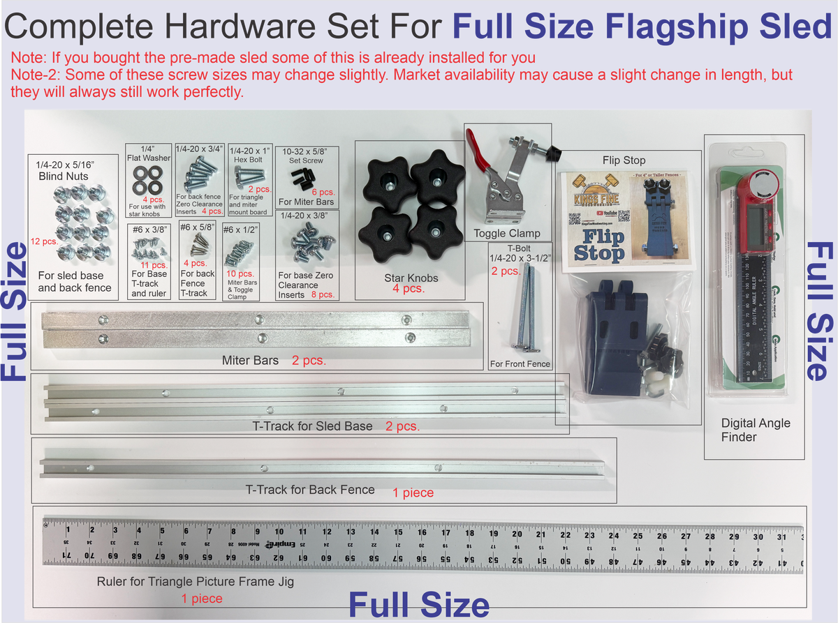 Complete Hardware Package for the Full Size Flagship Table Saw Sled