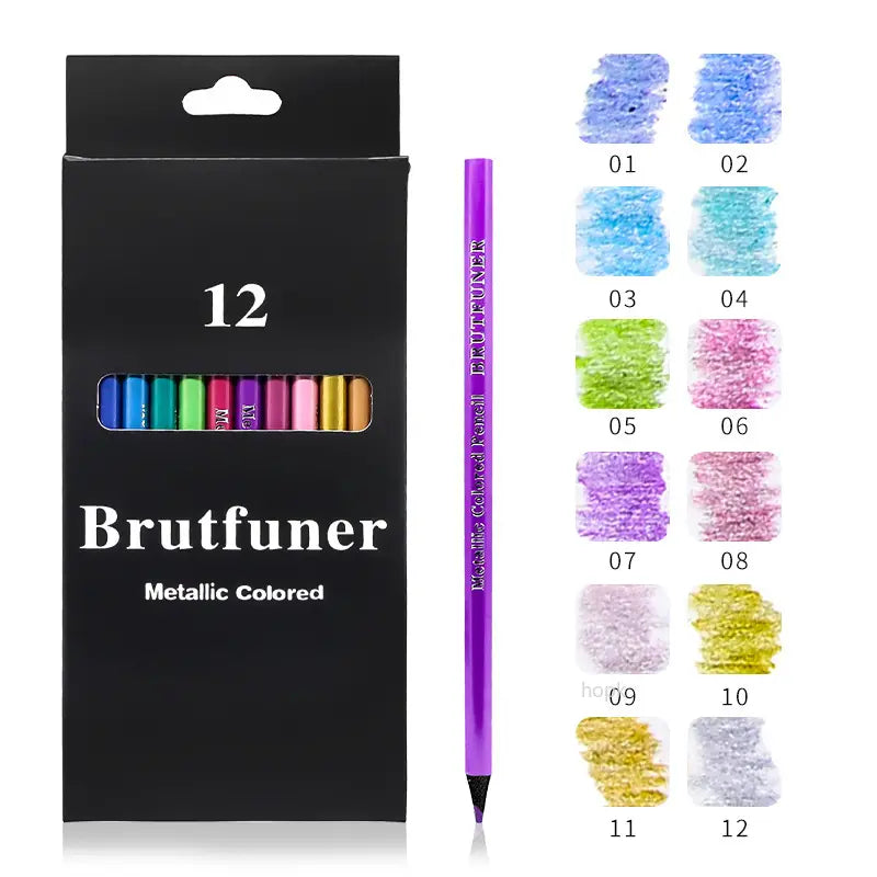 12 Colors Metallic Colored Pencils Art Supplies Set
