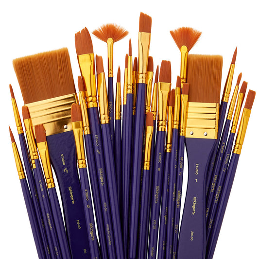 Studio Mixed Media Gold Nylon Brush Set - 30 pc