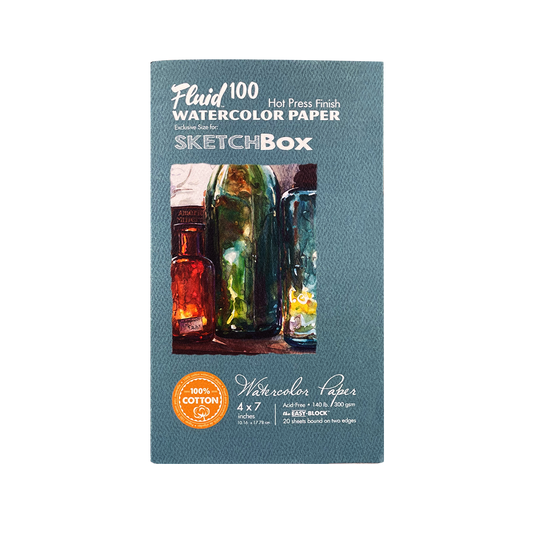 Fluid 100 Cotton Hot Press 4x7-20 sheets SketchBox Exclusive