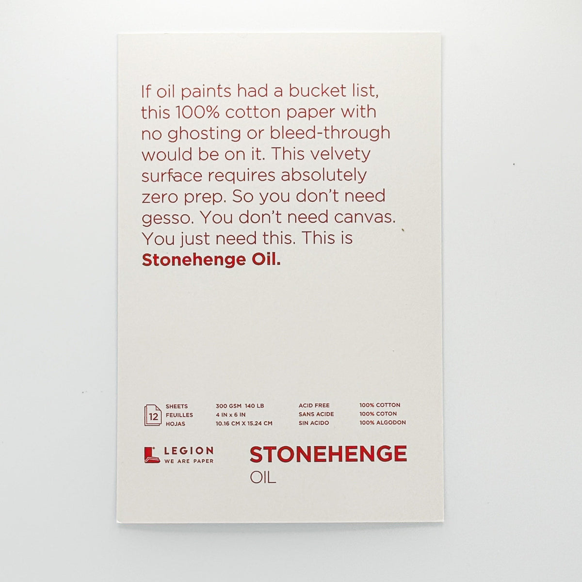 Stonehenge Artist Oil Paper Pad, White 4x6 (12 Sheets)
