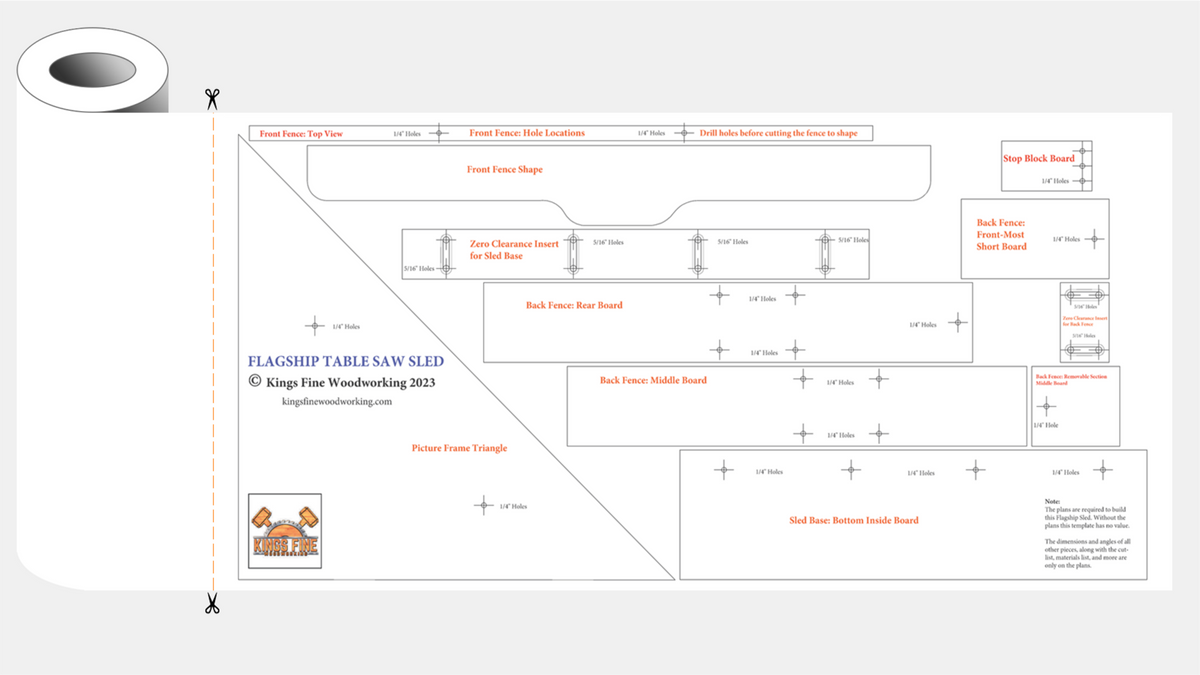 FLAGSHIP TABLE SAW SLED PLANS with PAPER TEMPLATES - Full Size